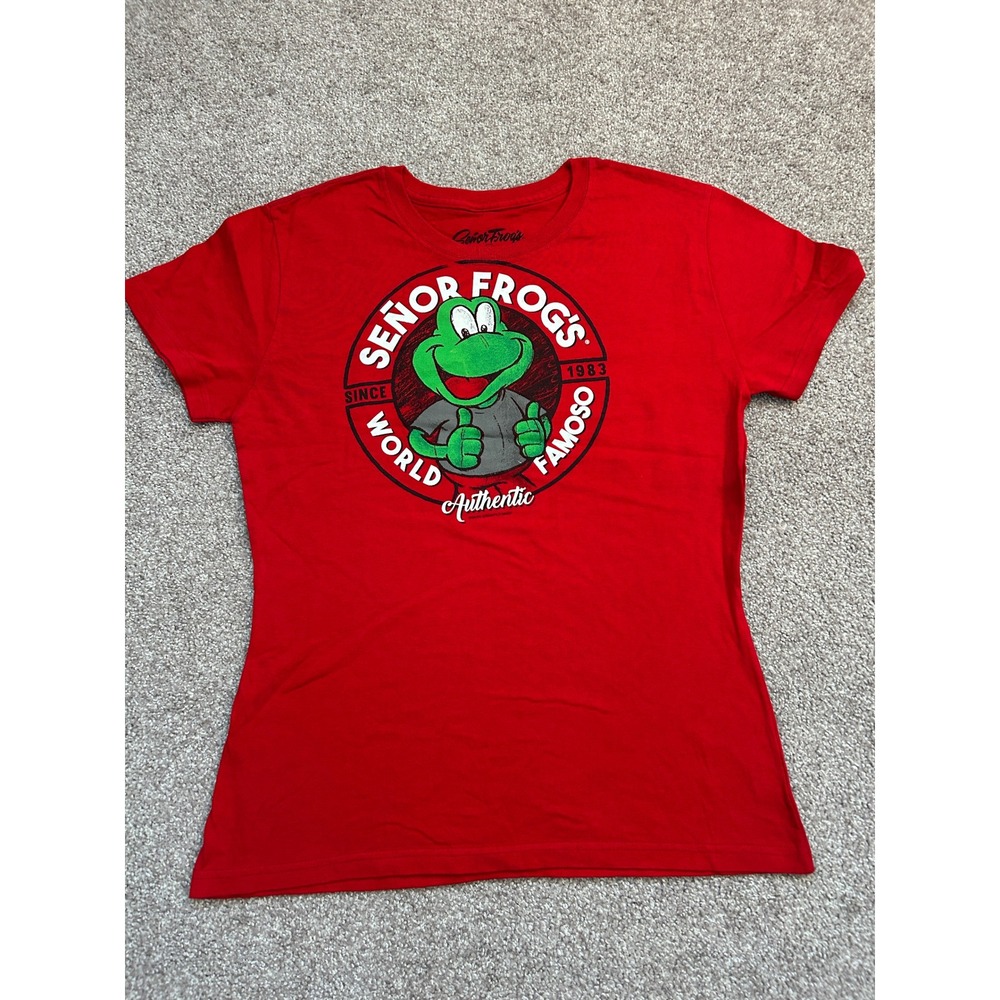 Senor Frog's T-Shirt Women L Red Excellent Puerto Rico World Famoso Graphic Tee